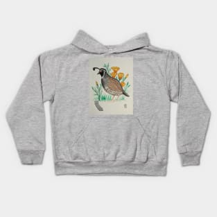 California state bird & flower, the California quail & poppy Kids Hoodie